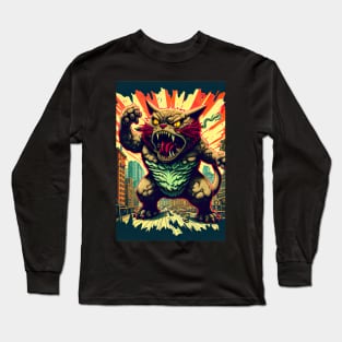 Giant Monster Cat attacking the city Long Sleeve T-Shirt